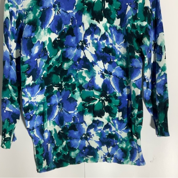 Jones New York Blue Green White 3/4 Sleeves Button Up Sweater Round Neck Size M - Picture 14 of 16